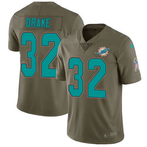 Nike Dolphins #32 Kenyan Drake Olive Men's Stitched NFL Limited Salute To Service Jersey